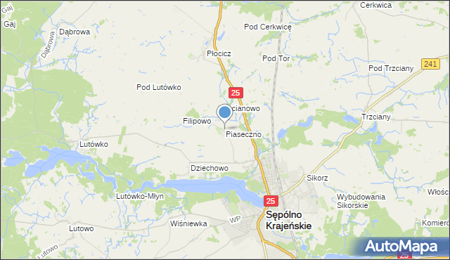 mapa Piaseczno, Piaseczno gmina Sępólno Krajeńskie na mapie Targeo